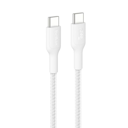 Belkin USB-C til USB-C 240W Flettet PCR Ladekabel 1m - Hvit