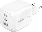 Belkin 70W 3-Ports GaN Vegglader - Hvit