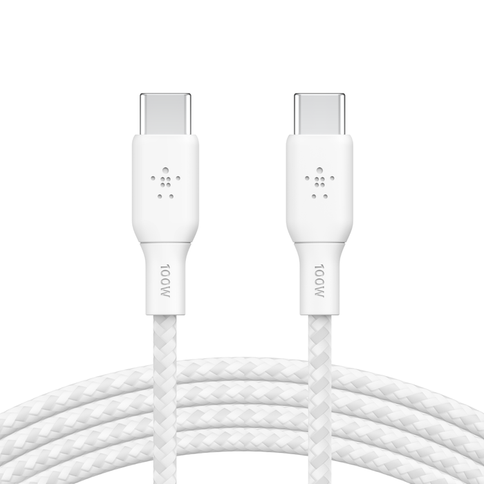 Belkin USB-C til USB-C 100W Vevd Ladekabel 3m - Hvit