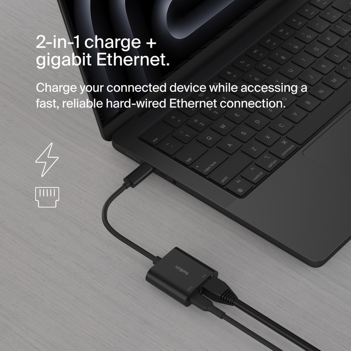 Belkin USB-C til Ethernet + Lading Adapter