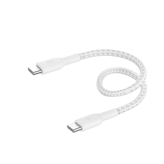 Belkin USB-C til USB-C 60W Kabel i Vevd Stoff 0.15m - Hvit