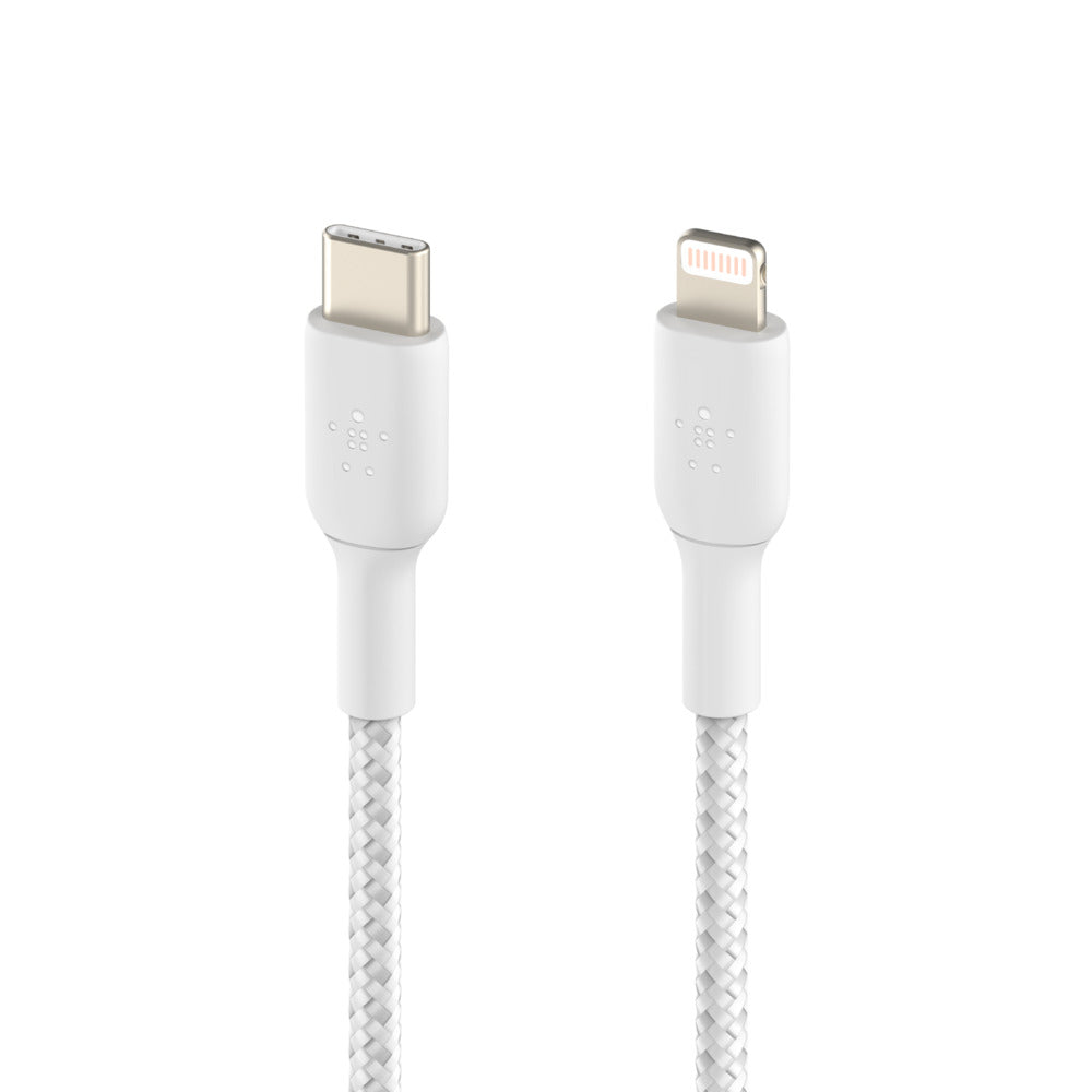 Belkin USB-C til Lightning-kabel med flettet strømpe 1 meter - Hvit