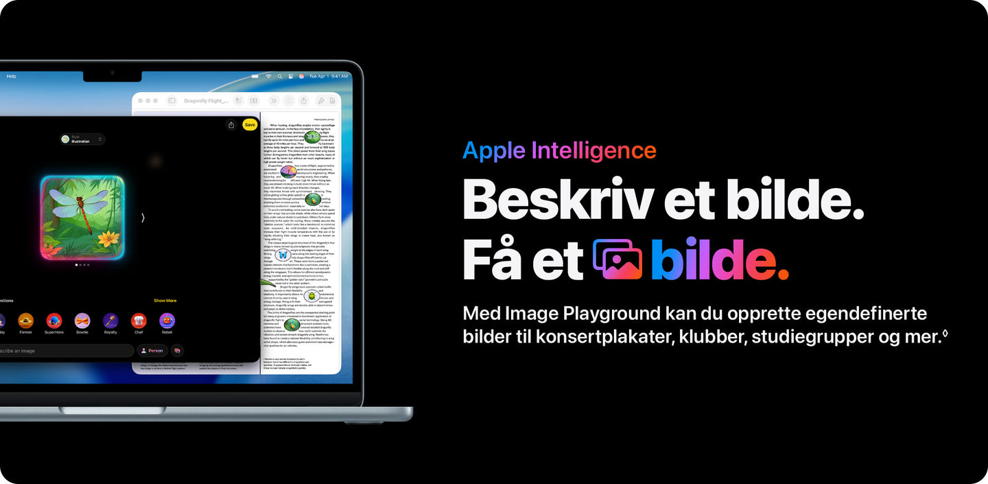 Beskriv et bilde. Få et bilde.Beskriv et bilde, få et bilde – med Image Playground lager du egendefinerte bilder til plakater, klubber og studiegrupper.