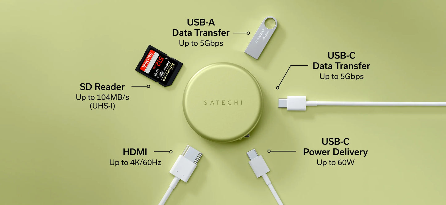 Satechi OnTheGo 5-i-1 Multiport Adapter - Citrus