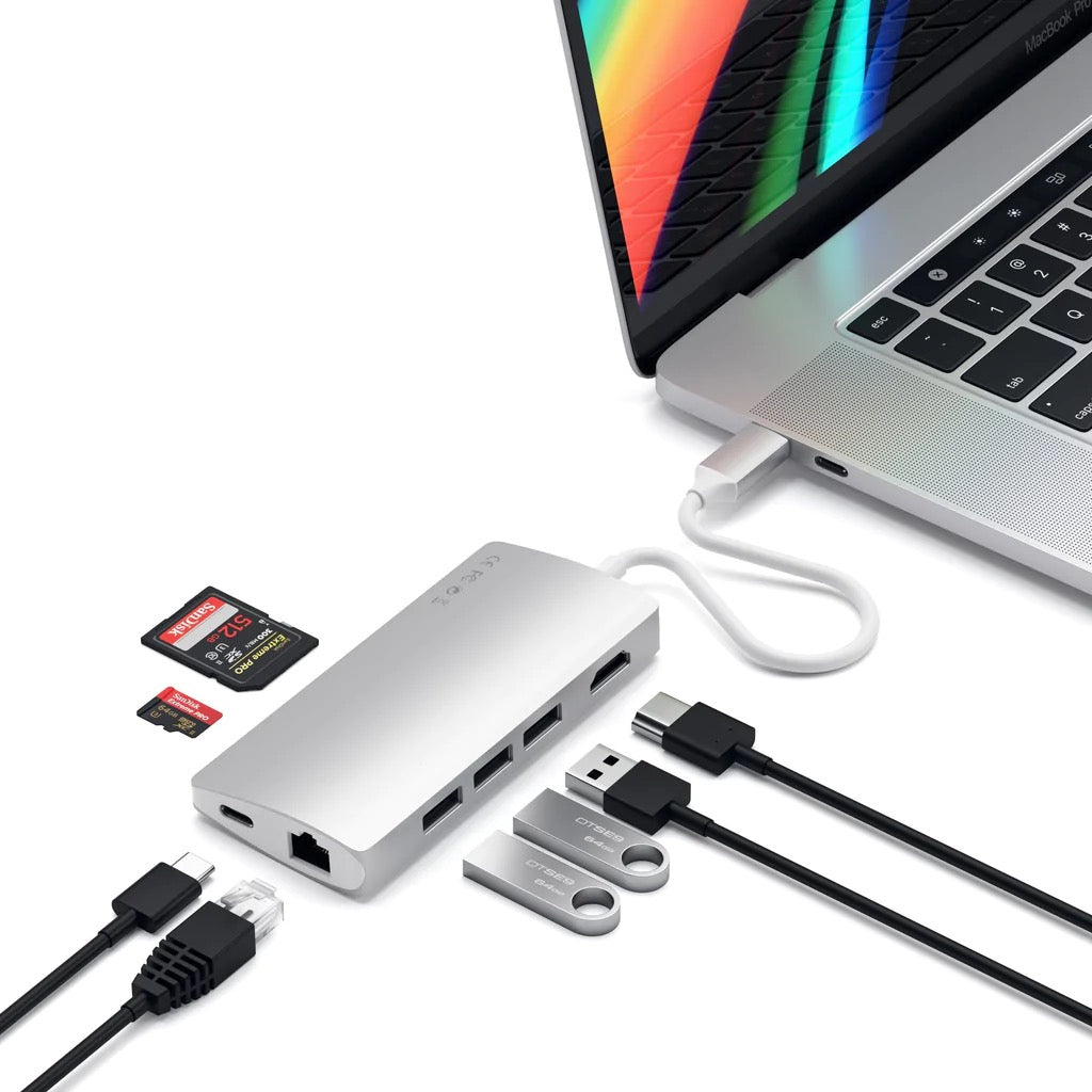 Satechi USB-C Multiport-adapter med Ethernet og kortleser V2 - Sølv